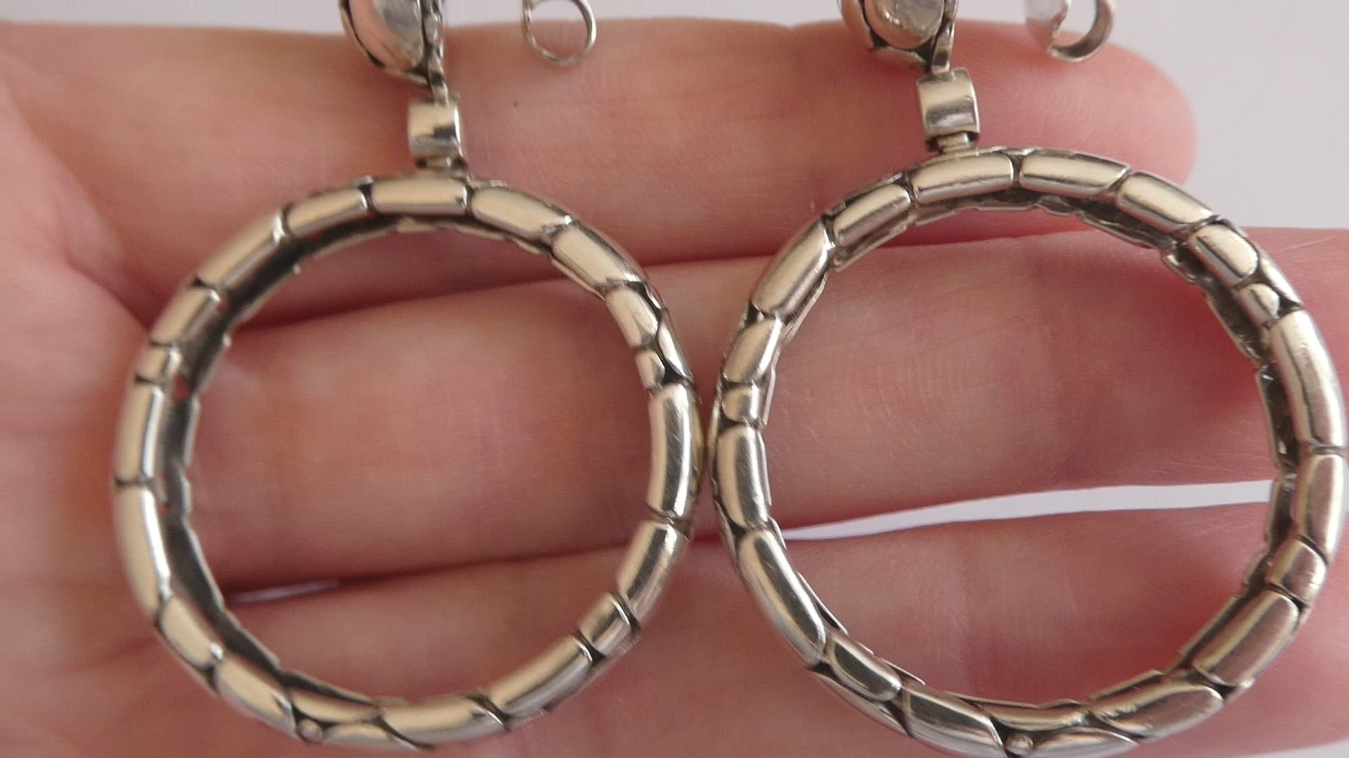 John Hardy Kali Sterling Silver Pebble Design Drop Hoop Earrings 20g 52mm Length