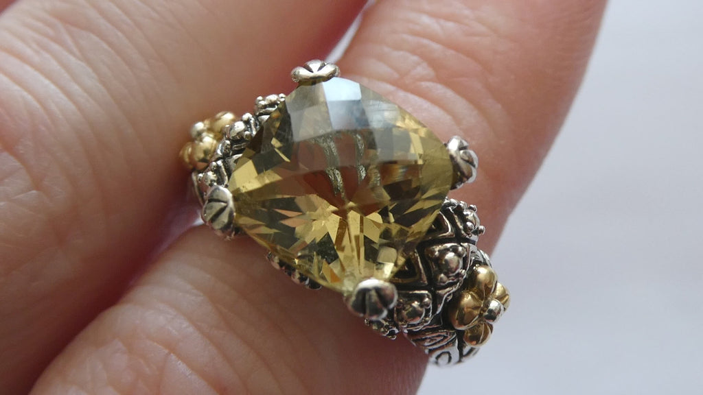 Barbara Bixby Sterling Silver 18k Yellow Gold Citrine Floral Ring Size 5.5 8g