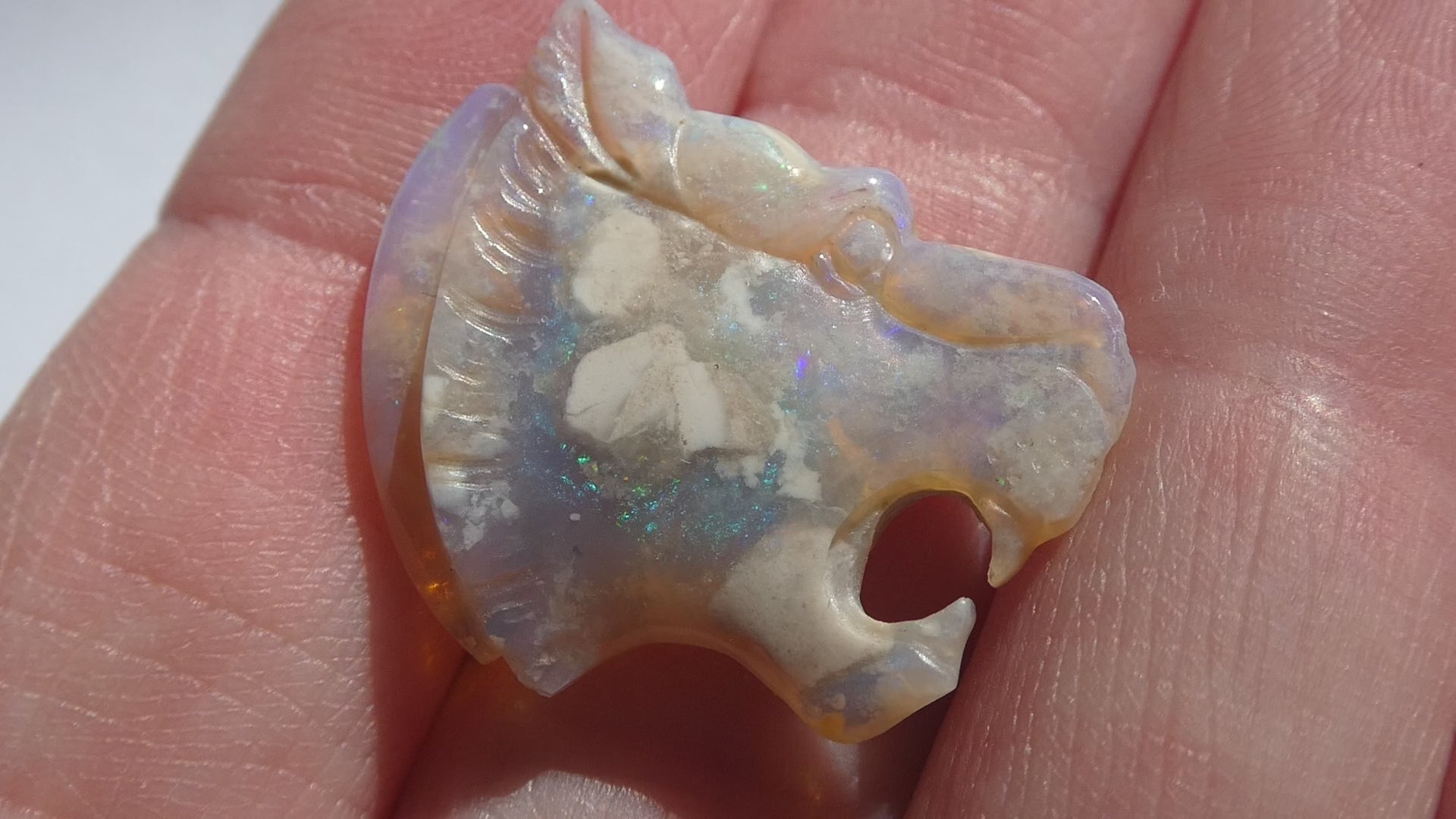 Carved Natural Opal Roaring Tiger Specimen 2.1g Weight 10.5 Carats 24mm Length