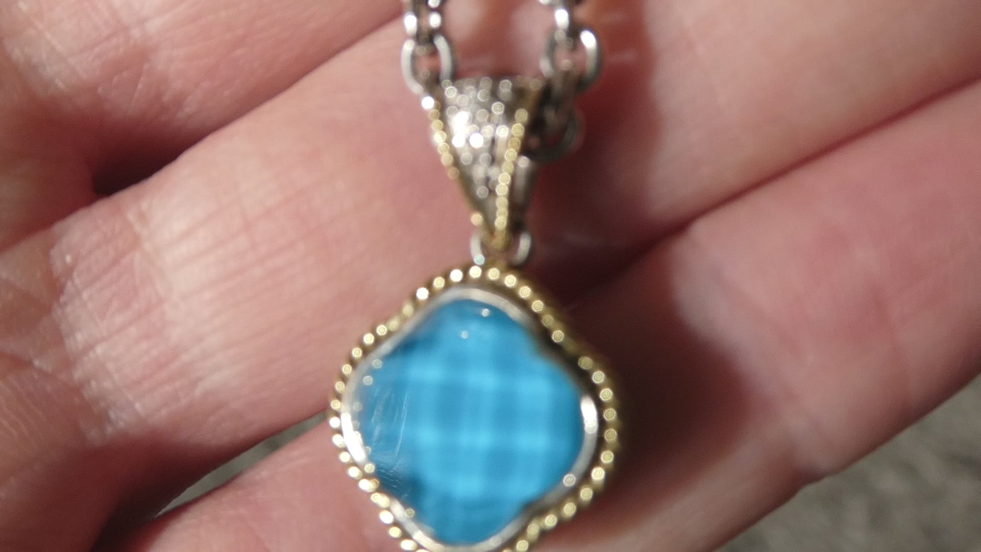 Andrea Candela Doublet Turquoise Clover 18k and Sterling Silver Pendant Necklace