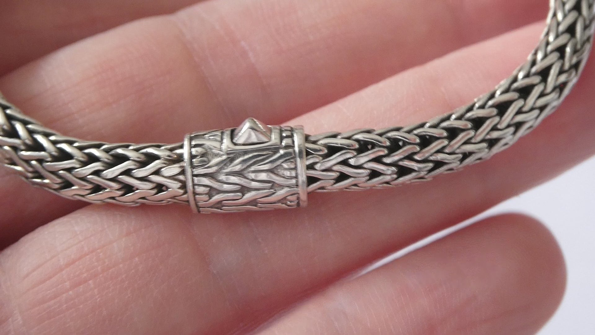 John Hardy Icon Sterling Silver Bracelet Woven Wheat Chain 6.3mm 7.25 Inches 26g