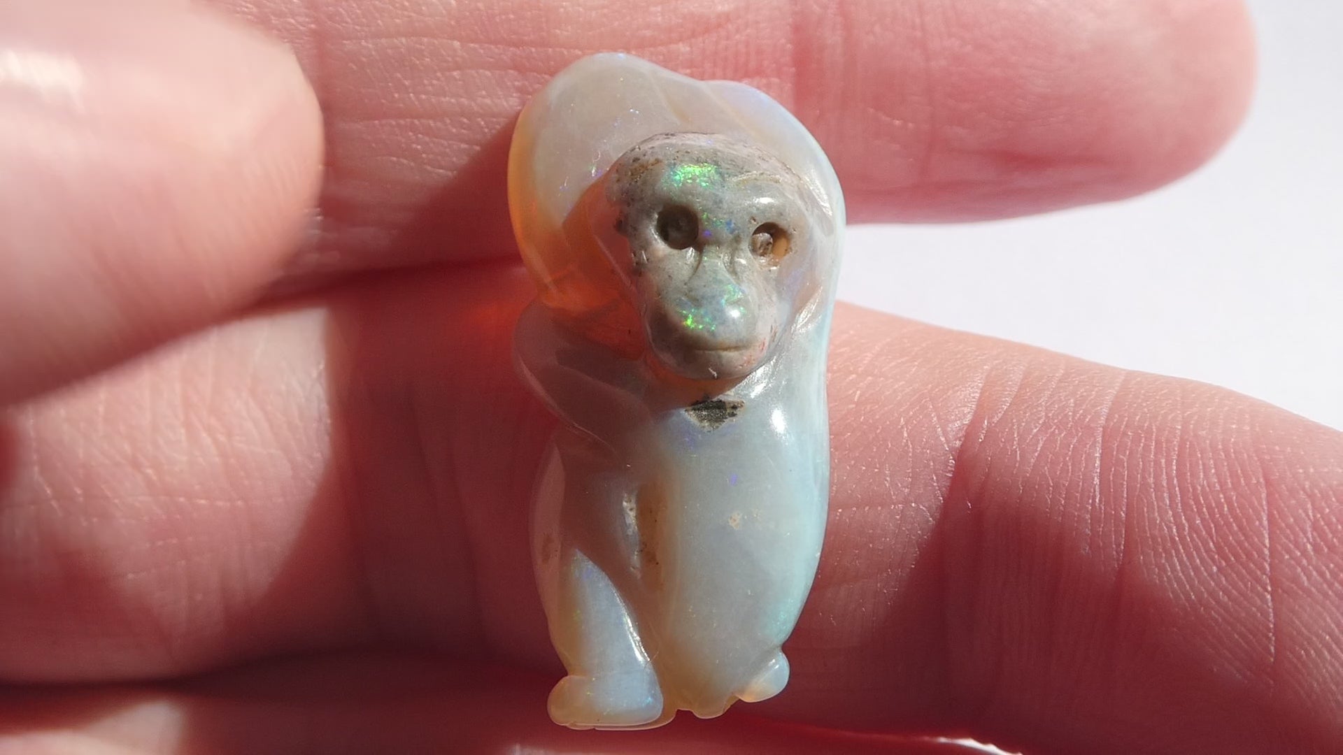Carved Natural Opal Sitting Monkey Specimen 3.1g Weight 15.28 Carats 28mm Length