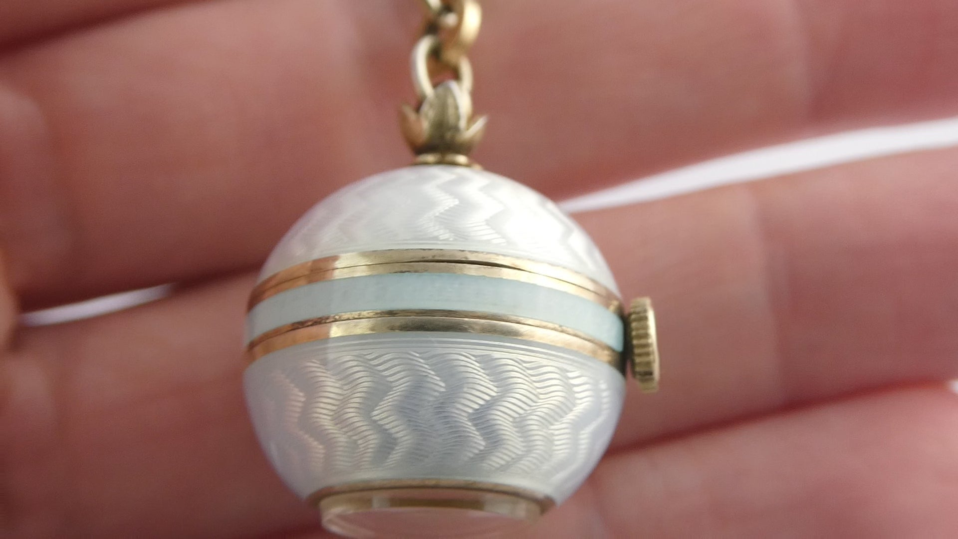 Gubelin Swiss White Guilloche Enamel Watch Necklace Sterling Silver WORKING 30g