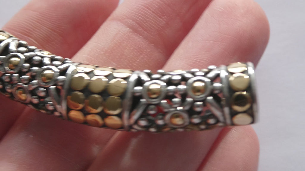John Hardy 18K Gold Sterling Silver Dotted Accent Slide Pendant 14g 54mm Width