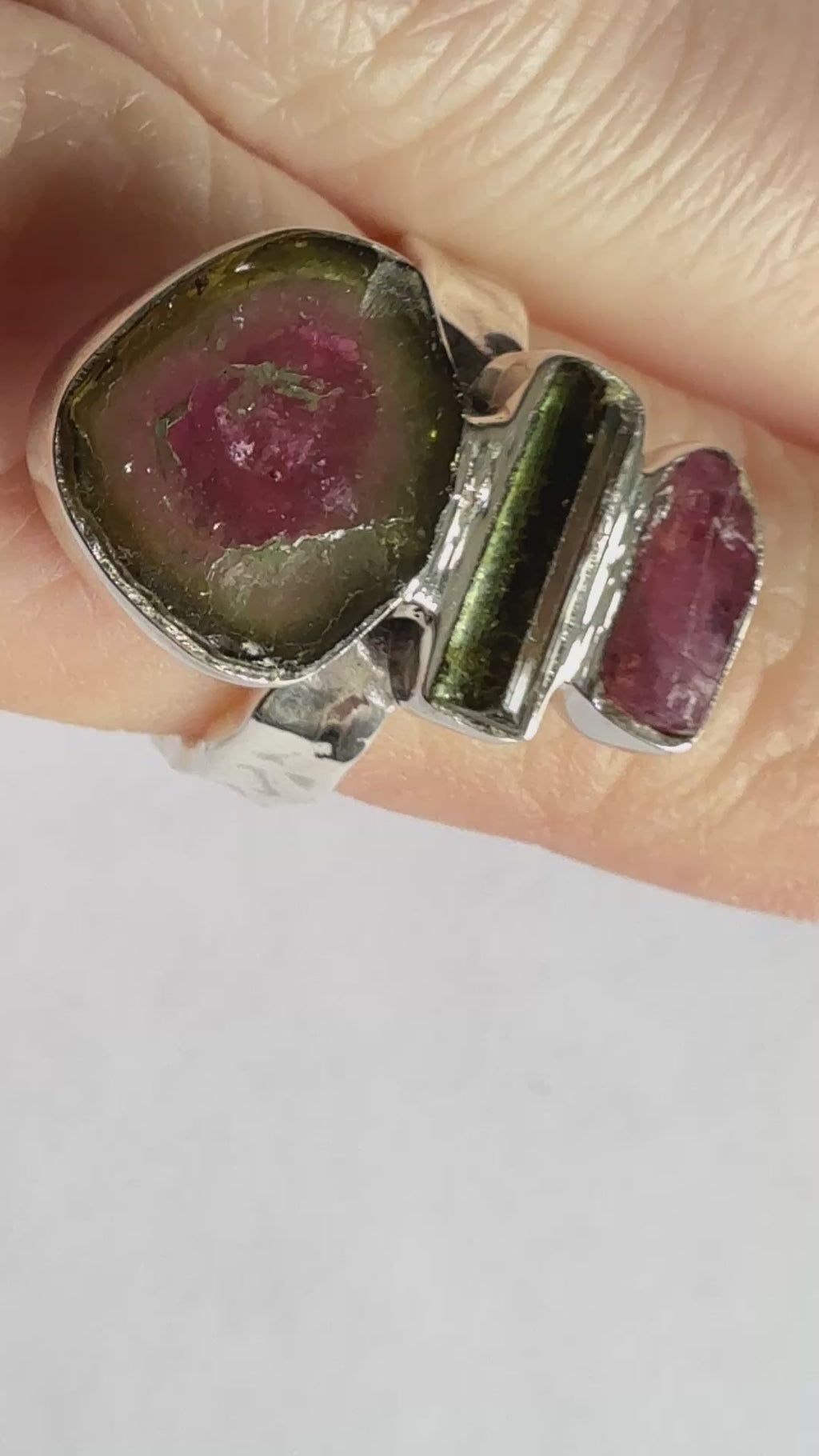Artisan Made Sterling Silver Watermelon Tourmaline Ring Size 5.75 Weighs 5.9g