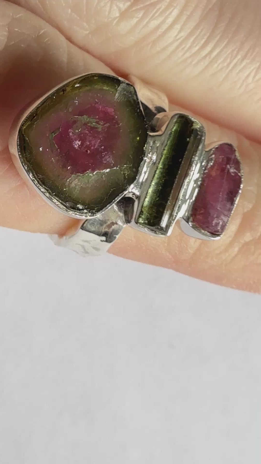 Artisan Made Sterling Silver Watermelon Tourmaline Ring Size 5.75 Weighs 5.9g