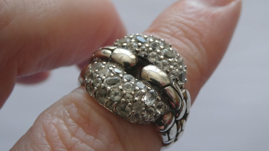 John Hardy Kali Sterling Silver White Topaz Encrusted Ring Size 6 Weighs 9.6g