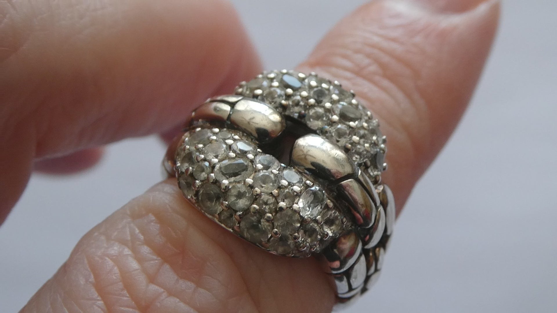 John Hardy Kali Sterling Silver White Topaz Encrusted Ring Size 6 Weighs 9.6g
