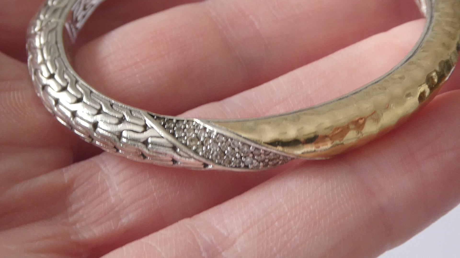John Hardy Sterling Silver Classic Chain 1/3 18k Natural Diamond Cuff Bracelet