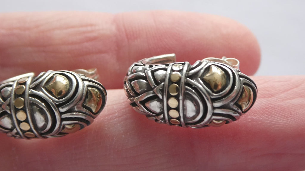 John Hardy Naga Shrimp 18K Yellow Gold and Sterling Silver Earrings 8g 20mm 925