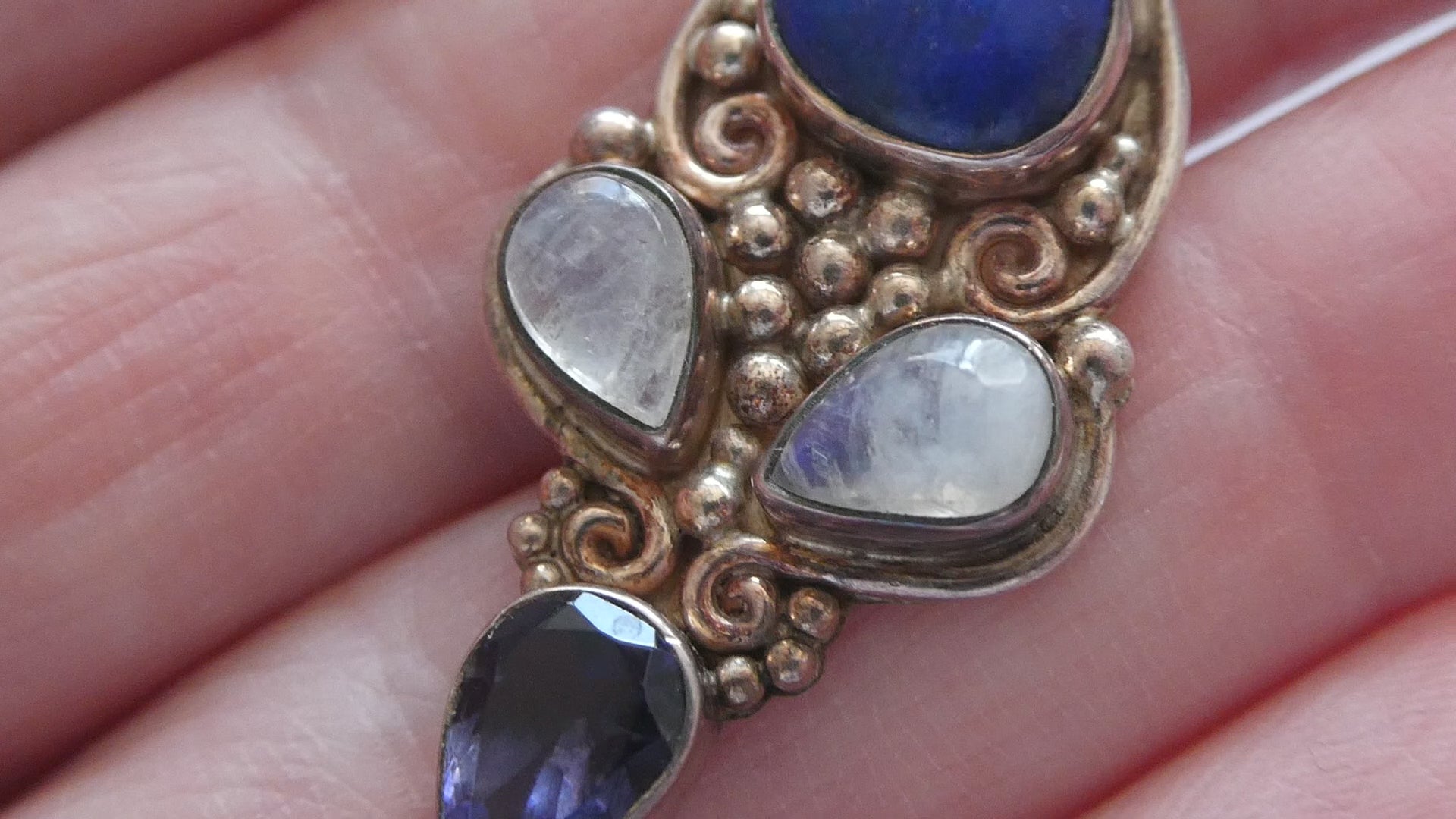 Sajen Sterling Silver Lapis Lazuli Moonstone and Iolite Pendant 10g 59mm Length