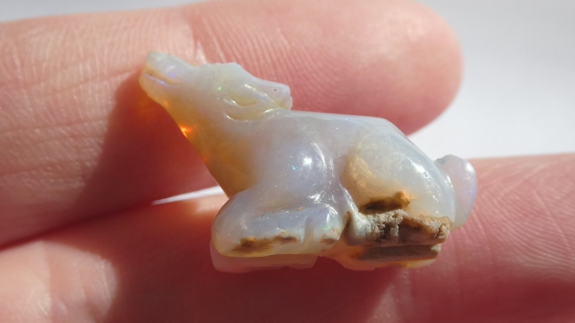 Carved Natural Opal Sitting Cow Specimen 3.5g Weight 17.58 Carats 27mm Length