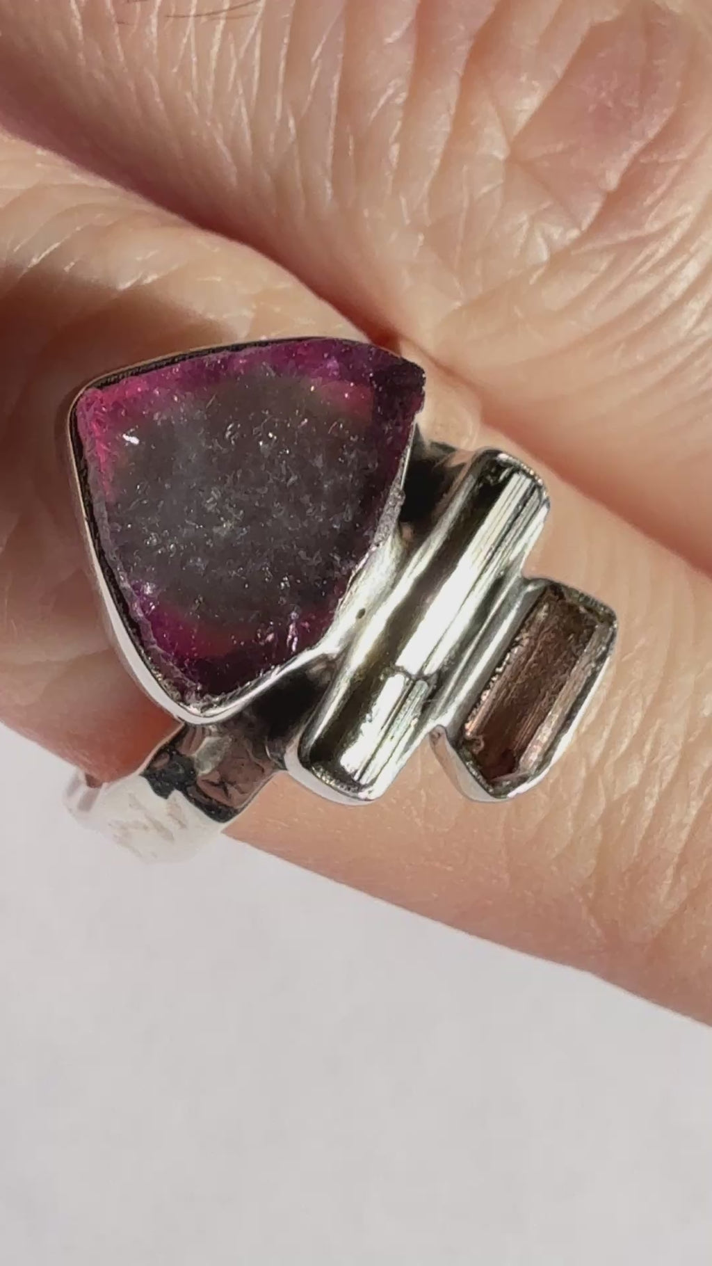 Artisan Made Sterling Silver Watermelon Tourmaline Ring Size 10 Weighs 6.7g