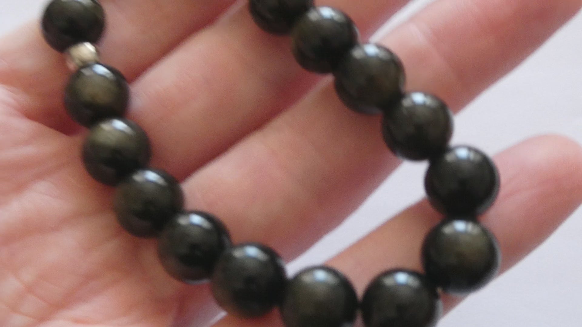Lagos Golden Obsidian Sterling Silver Station Stretch Bead Bracelet 7 Inches 24g