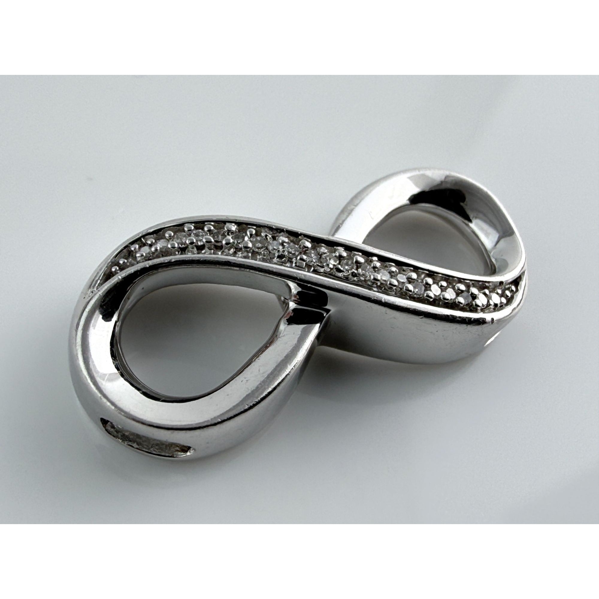 Sterling Silver Lab Created Melee Diamonds Infinity Symbol Slide Pendant 2g 1 In