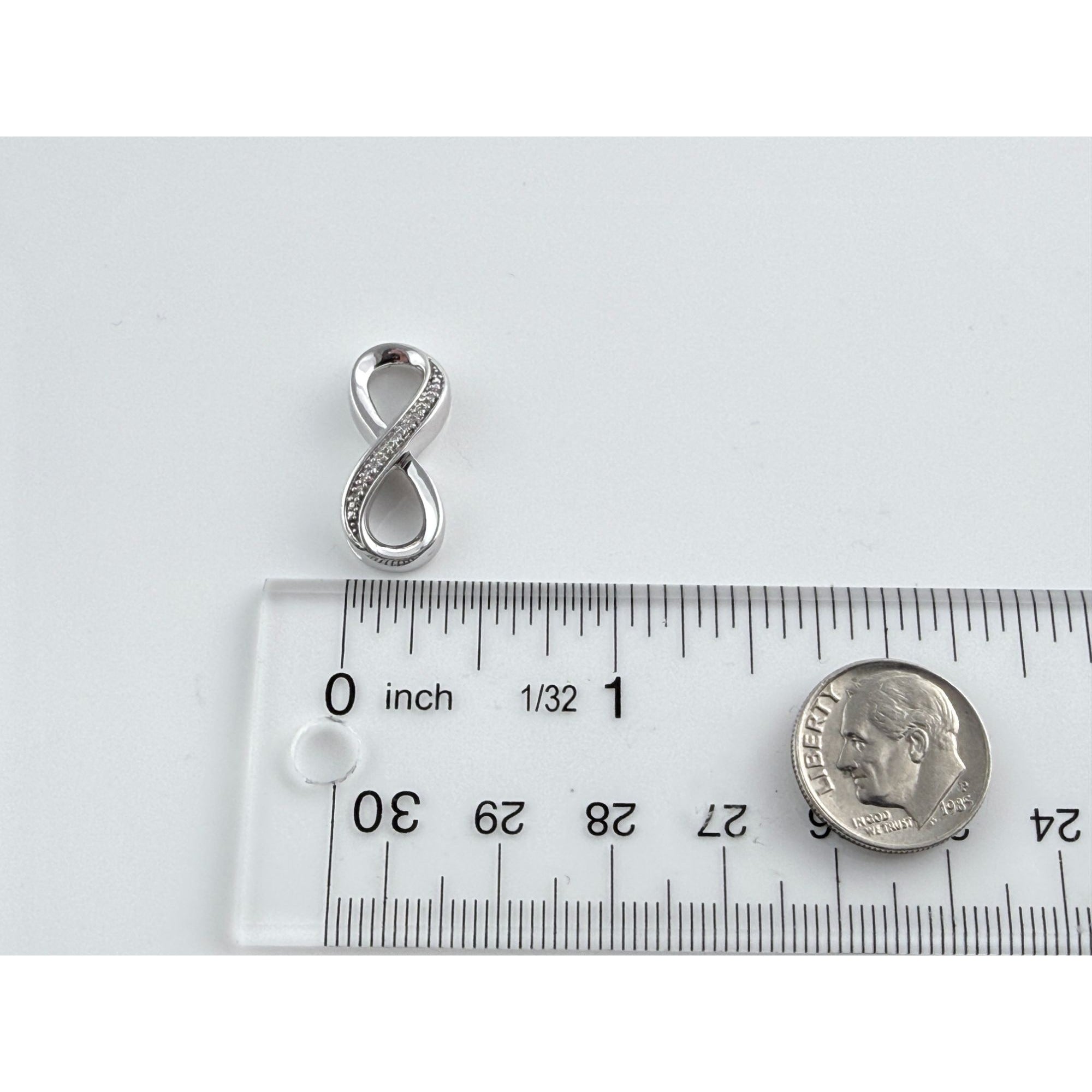 Sterling Silver Lab Created Melee Diamonds Infinity Symbol Slide Pendant 2g 1 In