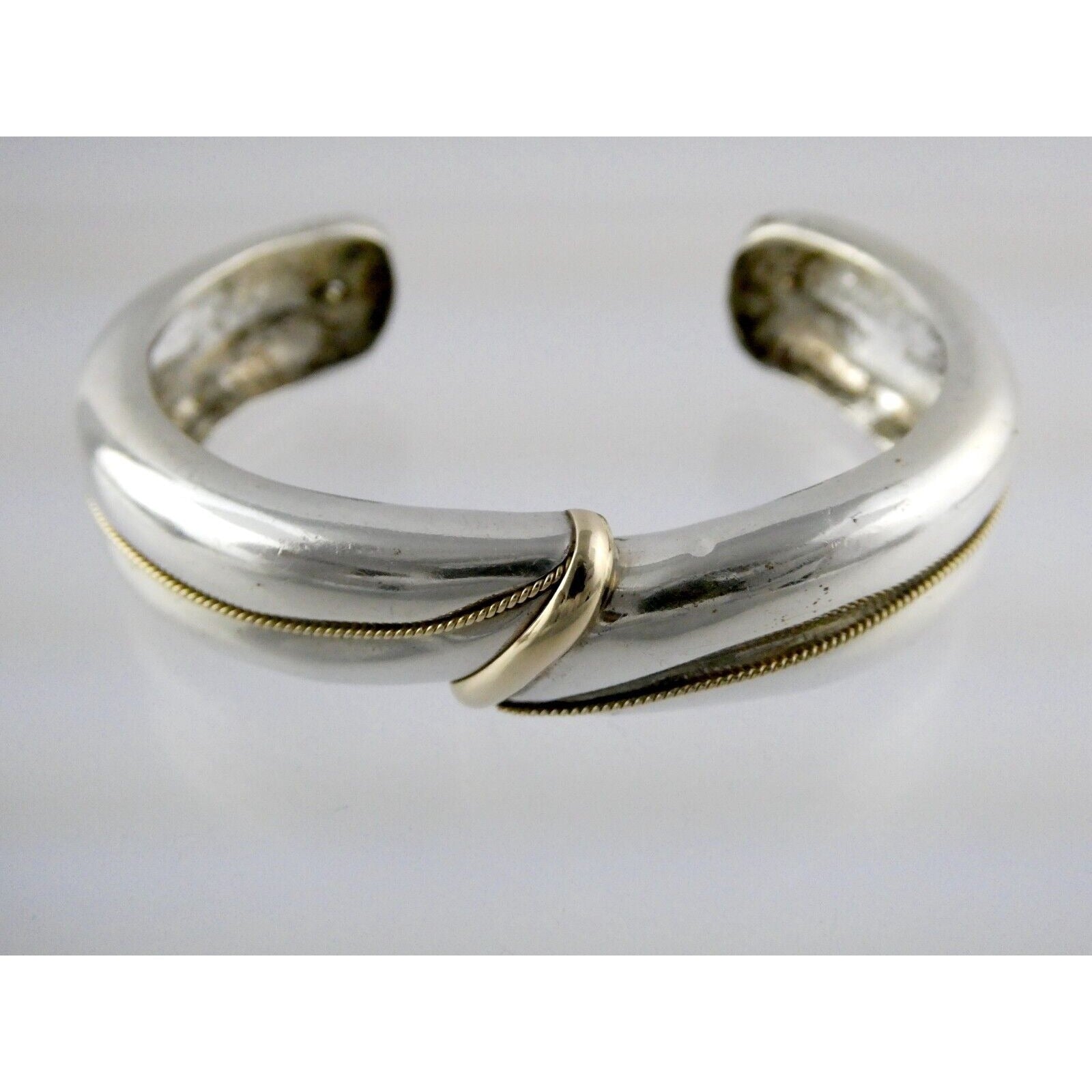 NyJewel MAZ Signed Sterling Silver and 14k Yellow Gold Cuff Bracelet 925 5.75 In