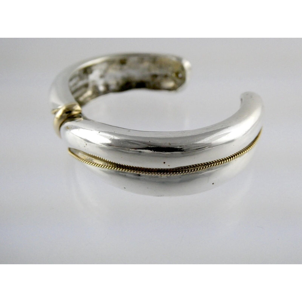 NyJewel MAZ Signed Sterling Silver and 14k Yellow Gold Cuff Bracelet 925 5.75 In