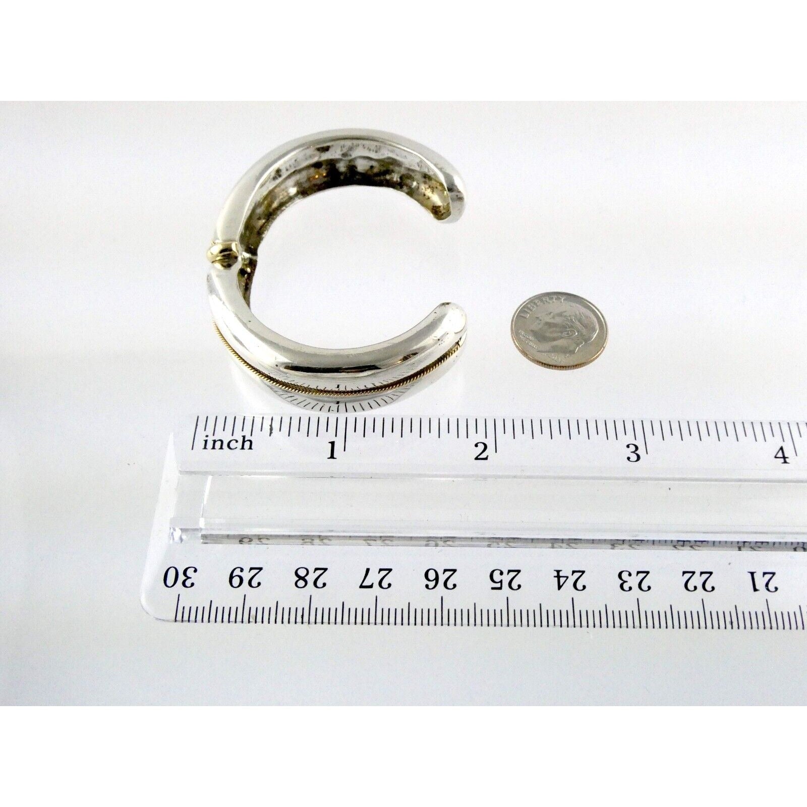 NyJewel MAZ Signed Sterling Silver and 14k Yellow Gold Cuff Bracelet 925 5.75 In