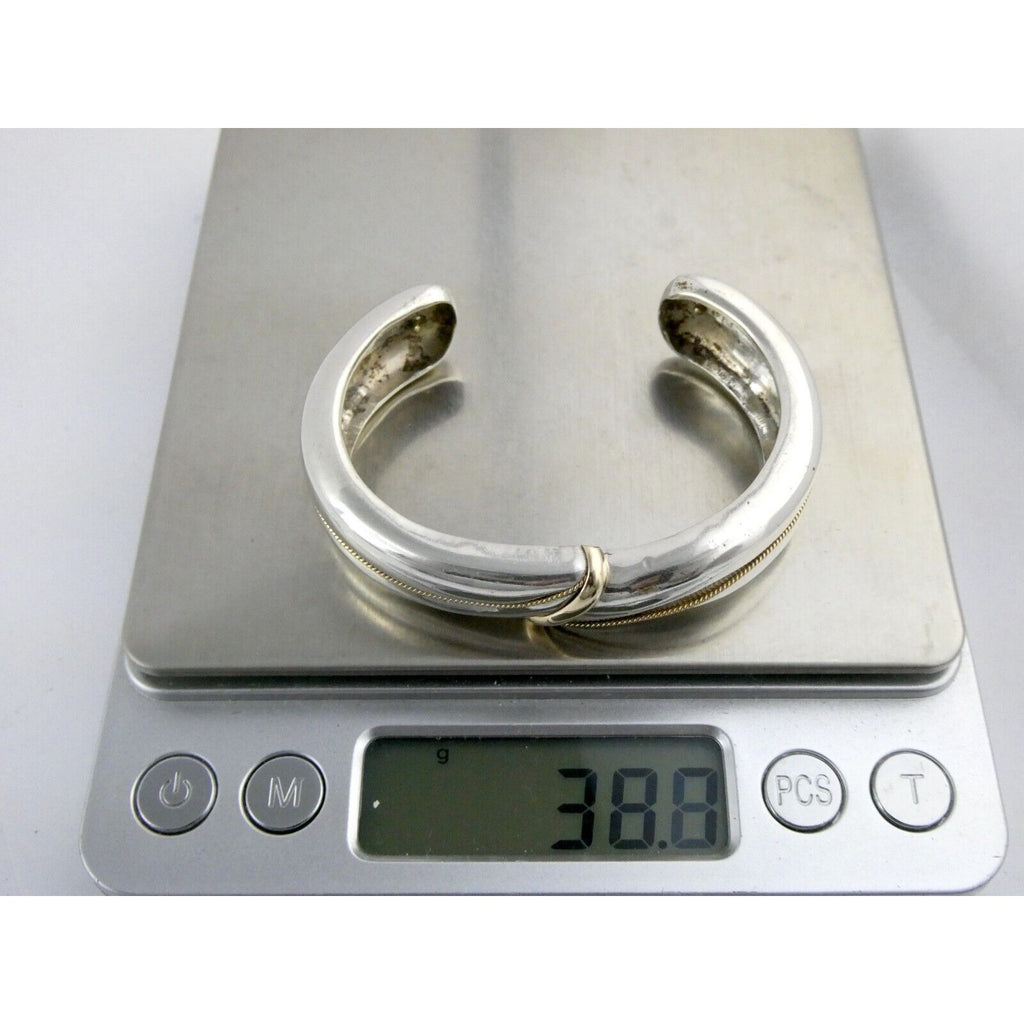 NyJewel MAZ Signed Sterling Silver and 14k Yellow Gold Cuff Bracelet 925 5.75 In