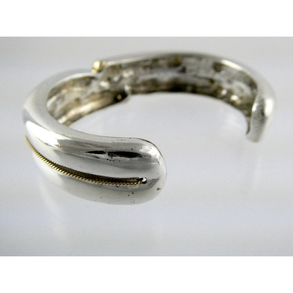 NyJewel MAZ Signed Sterling Silver and 14k Yellow Gold Cuff Bracelet 925 5.75 In