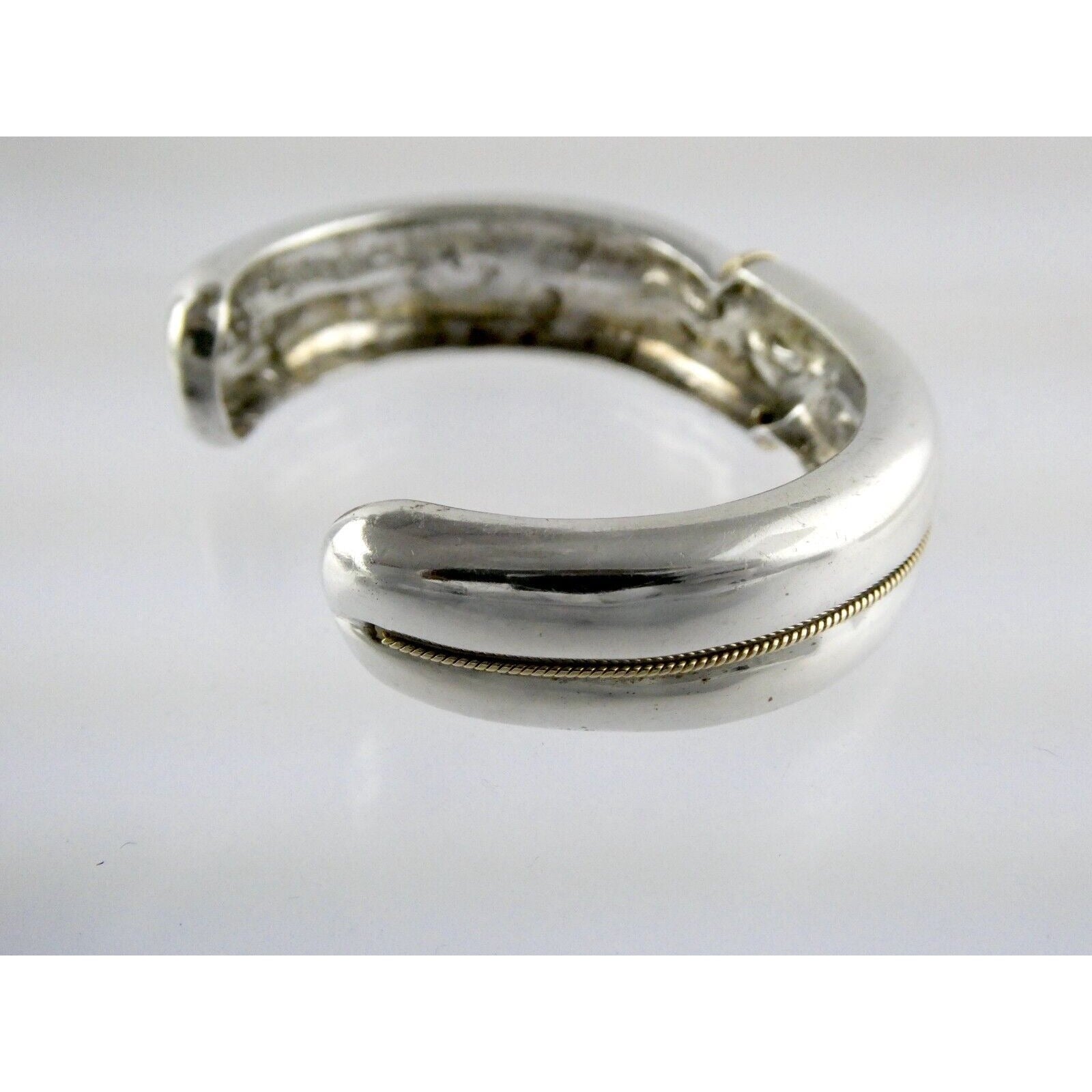 NyJewel MAZ Signed Sterling Silver and 14k Yellow Gold Cuff Bracelet 925 5.75 In