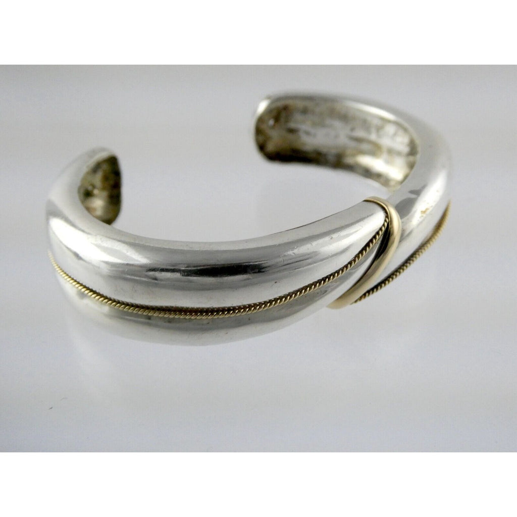 NyJewel MAZ Signed Sterling Silver and 14k Yellow Gold Cuff Bracelet 925 5.75 In