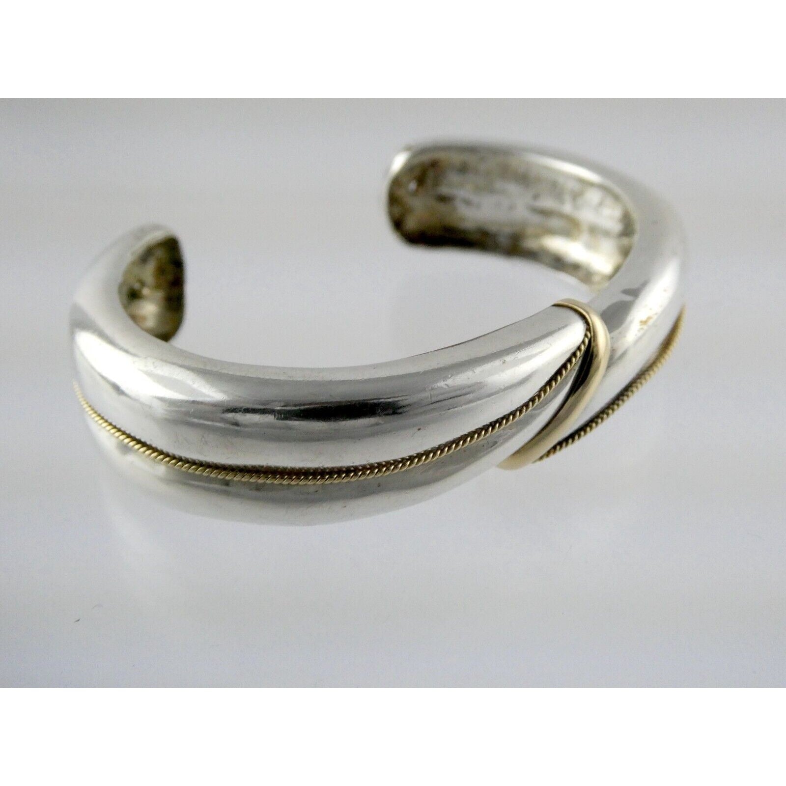 NyJewel MAZ Signed Sterling Silver and 14k Yellow Gold Cuff Bracelet 925 5.75 In