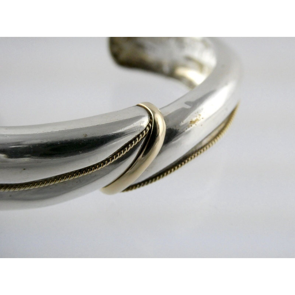 NyJewel MAZ Signed Sterling Silver and 14k Yellow Gold Cuff Bracelet 925 5.75 In