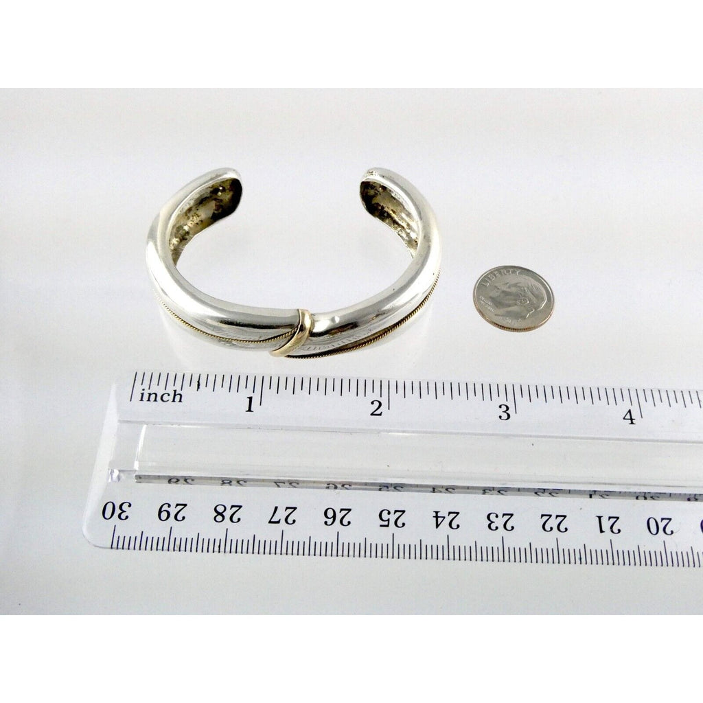 NyJewel MAZ Signed Sterling Silver and 14k Yellow Gold Cuff Bracelet 925 5.75 In