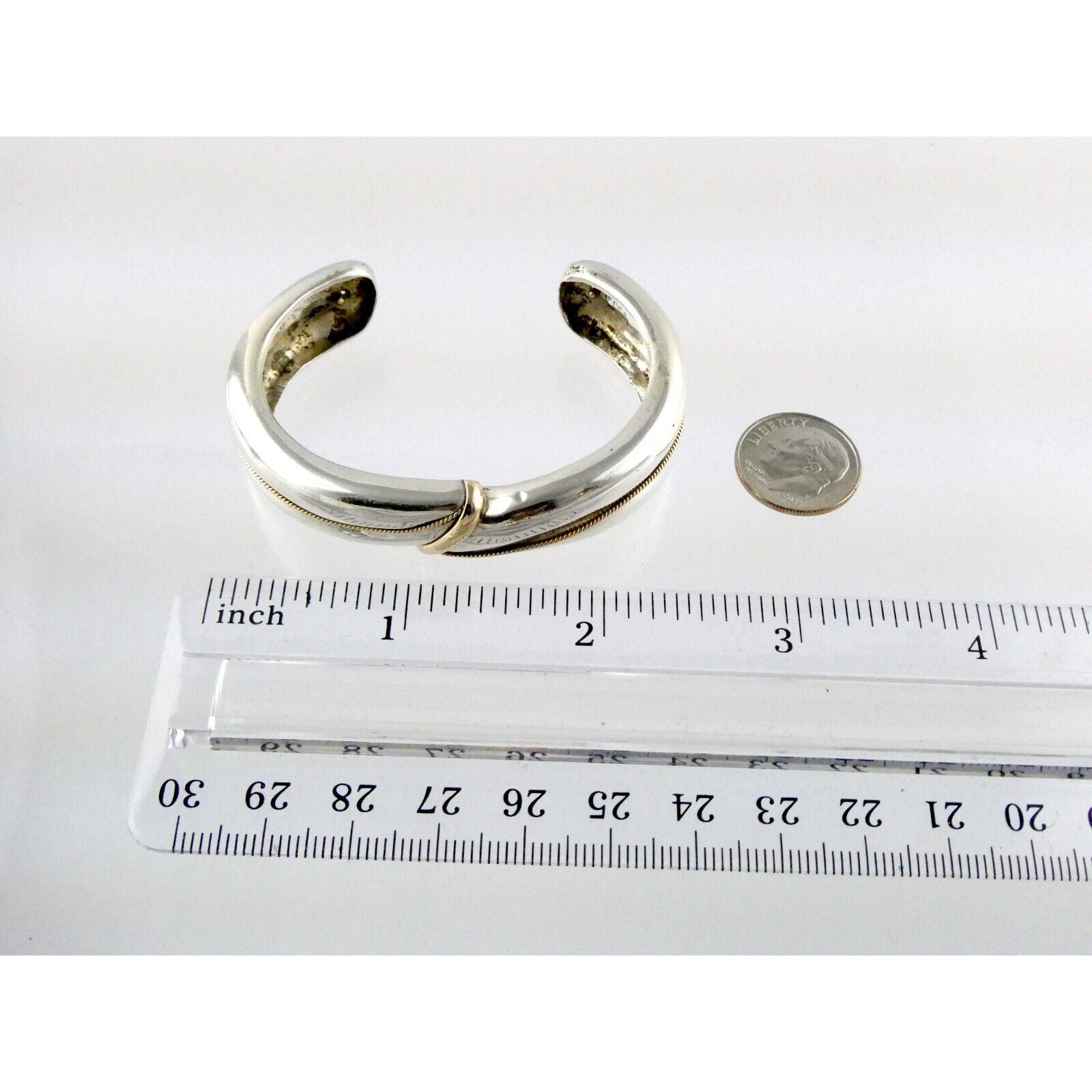 NyJewel MAZ Signed Sterling Silver and 14k Yellow Gold Cuff Bracelet 925 5.75 In