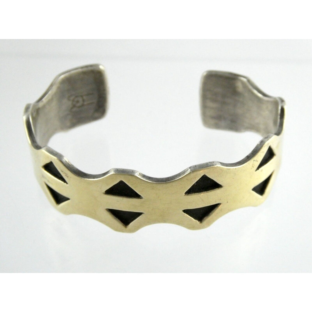 NA Southwestern 14k Yellow Gold on Sterling Silver Pictograph Mark Cuff Bracelet