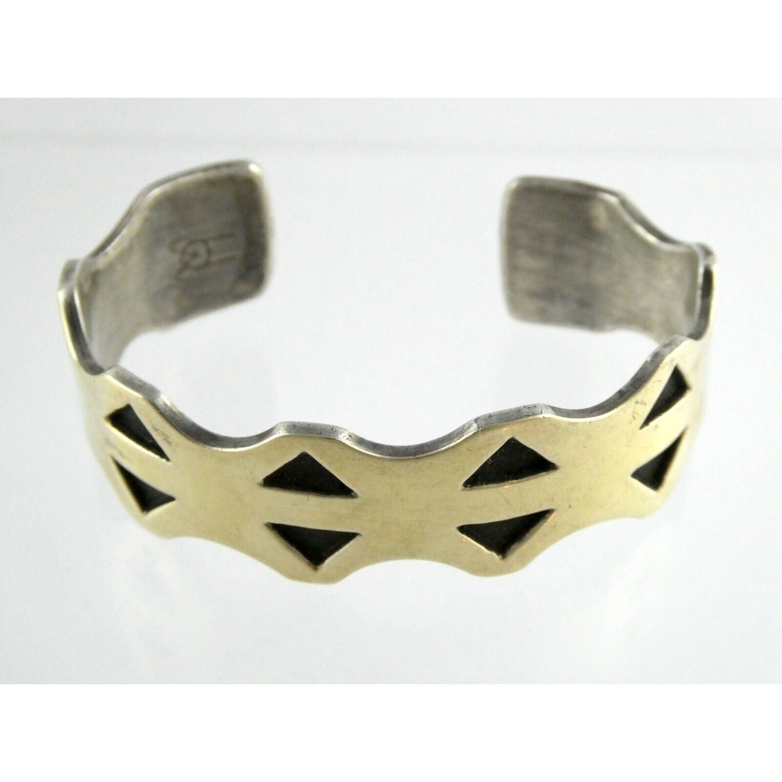 NA Southwestern 14k Yellow Gold on Sterling Silver Pictograph Mark Cuff Bracelet