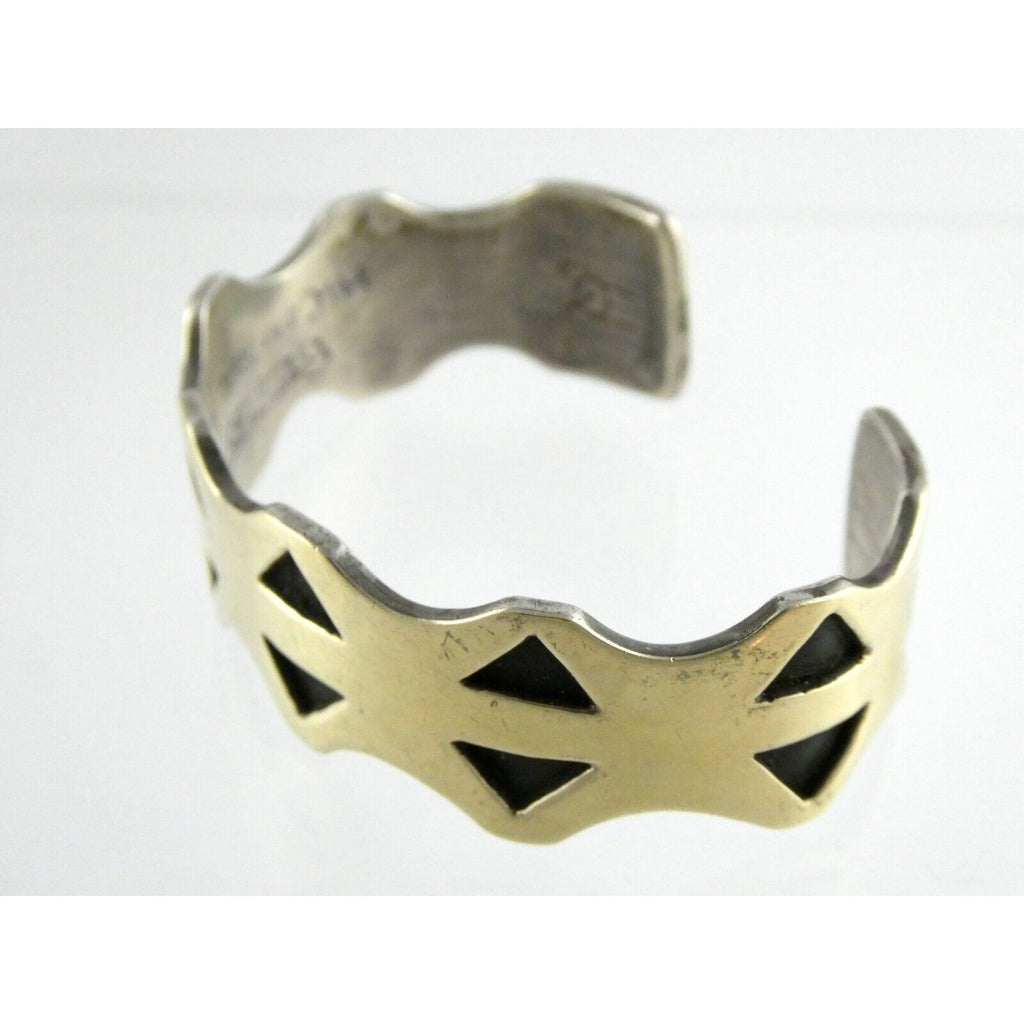 NA Southwestern 14k Yellow Gold on Sterling Silver Pictograph Mark Cuff Bracelet