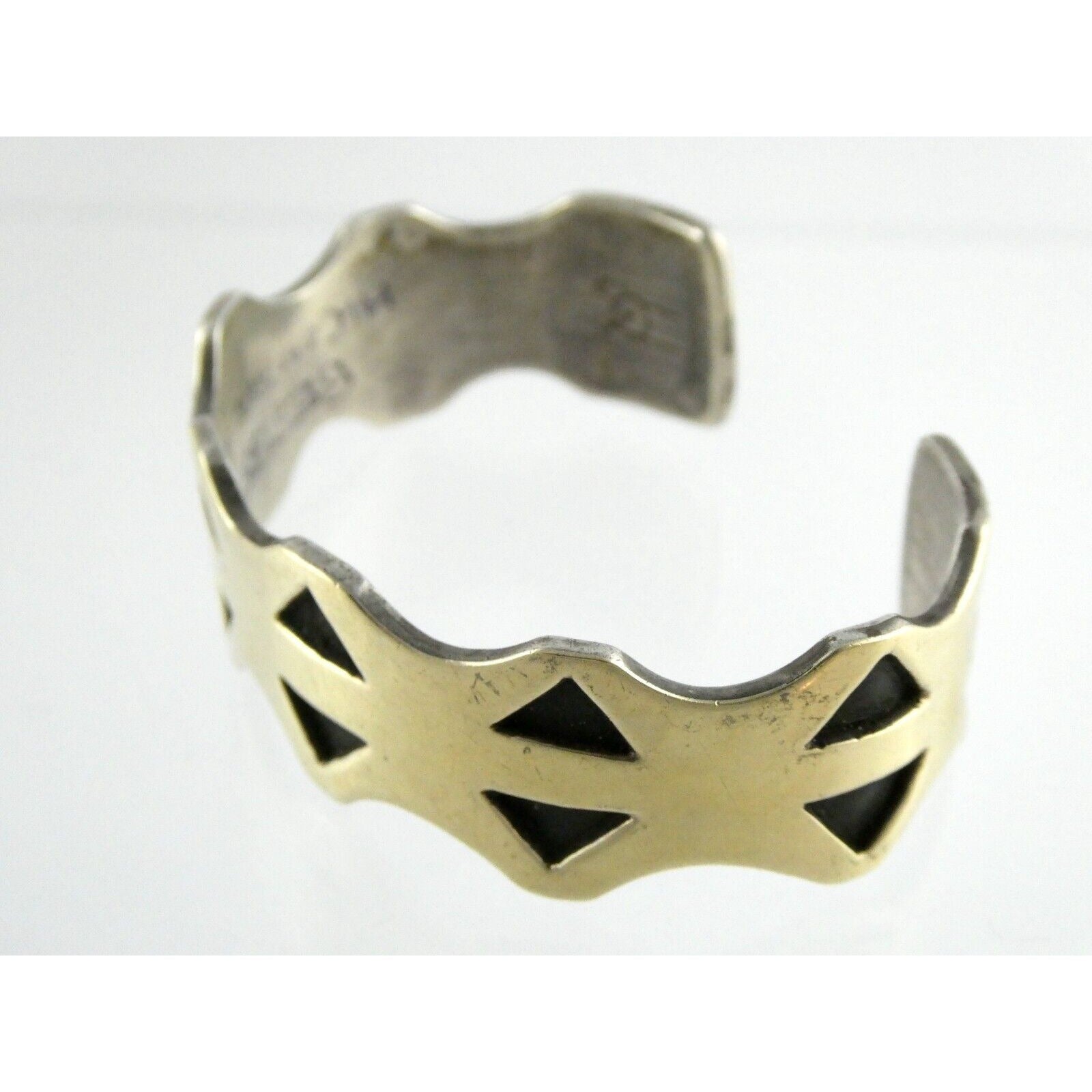 NA Southwestern 14k Yellow Gold on Sterling Silver Pictograph Mark Cuff Bracelet