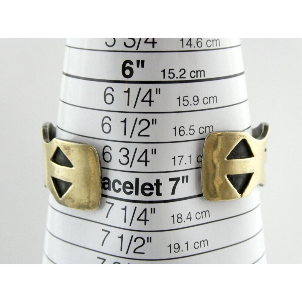 NA Southwestern 14k Yellow Gold on Sterling Silver Pictograph Mark Cuff Bracelet