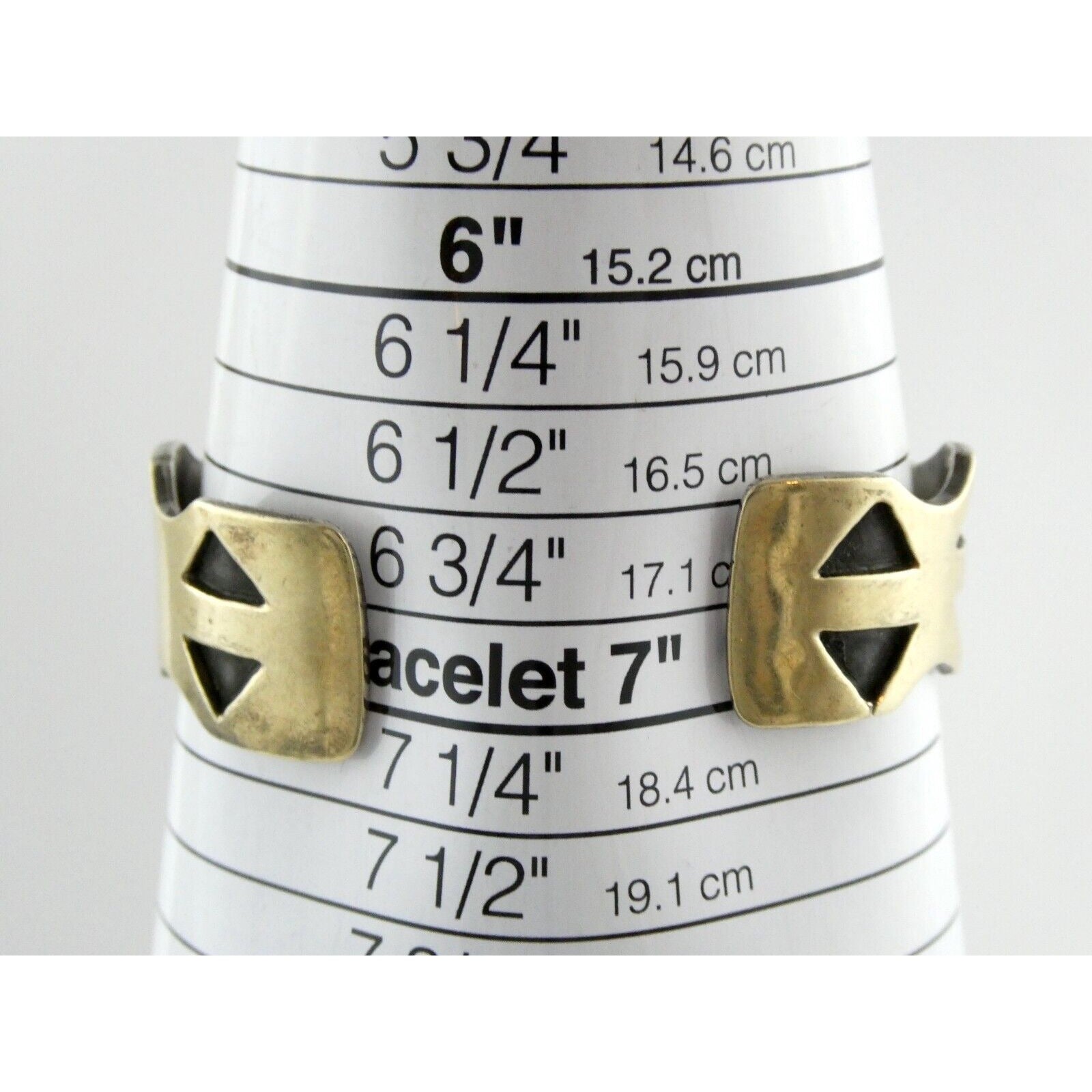 NA Southwestern 14k Yellow Gold on Sterling Silver Pictograph Mark Cuff Bracelet
