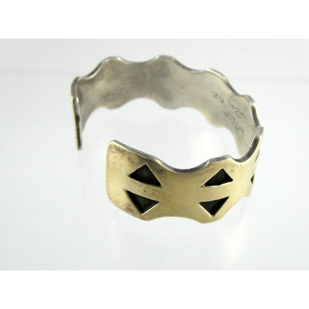 NA Southwestern 14k Yellow Gold on Sterling Silver Pictograph Mark Cuff Bracelet