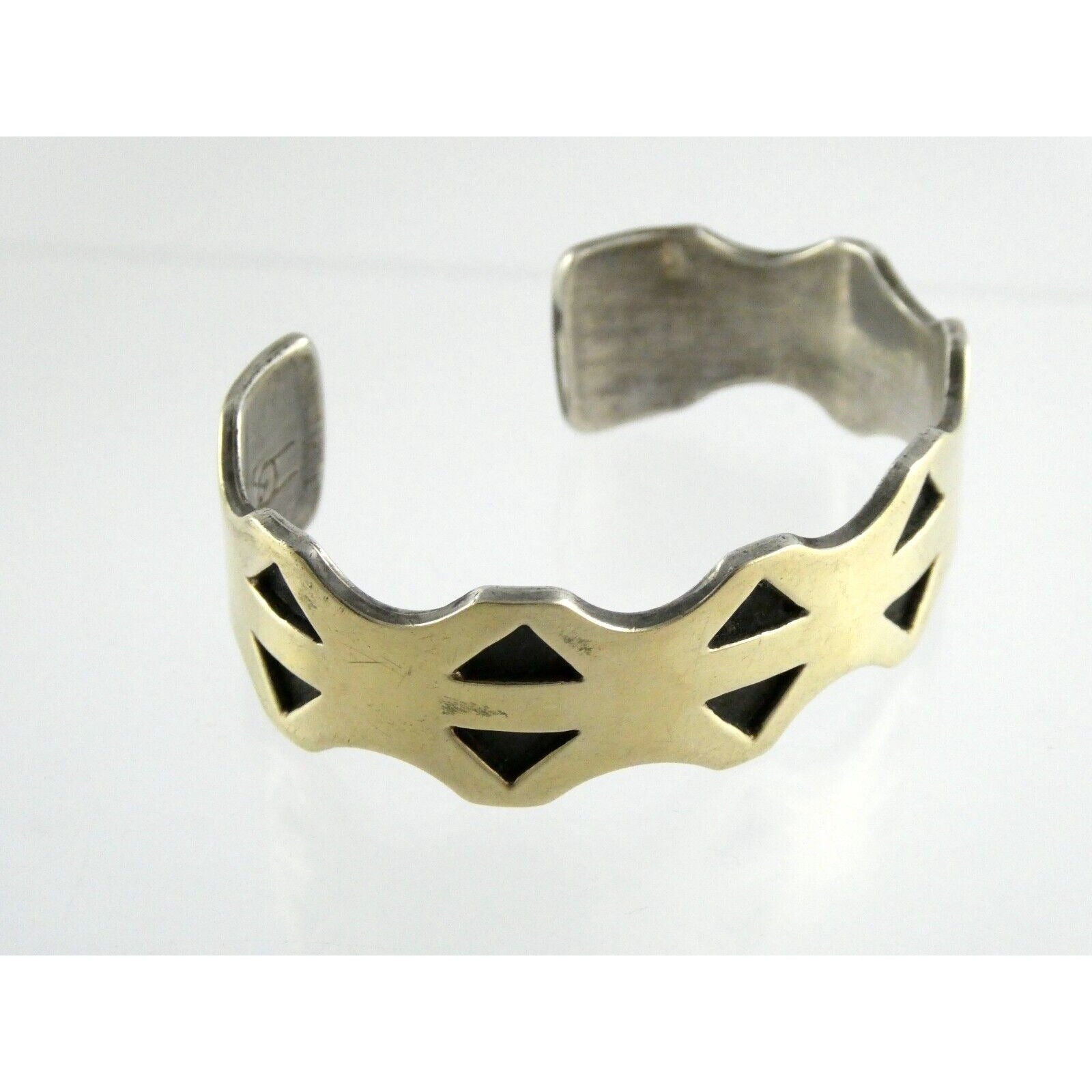 NA Southwestern 14k Yellow Gold on Sterling Silver Pictograph Mark Cuff Bracelet