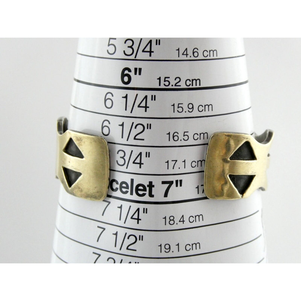 NA Southwestern 14k Yellow Gold on Sterling Silver Pictograph Mark Cuff Bracelet