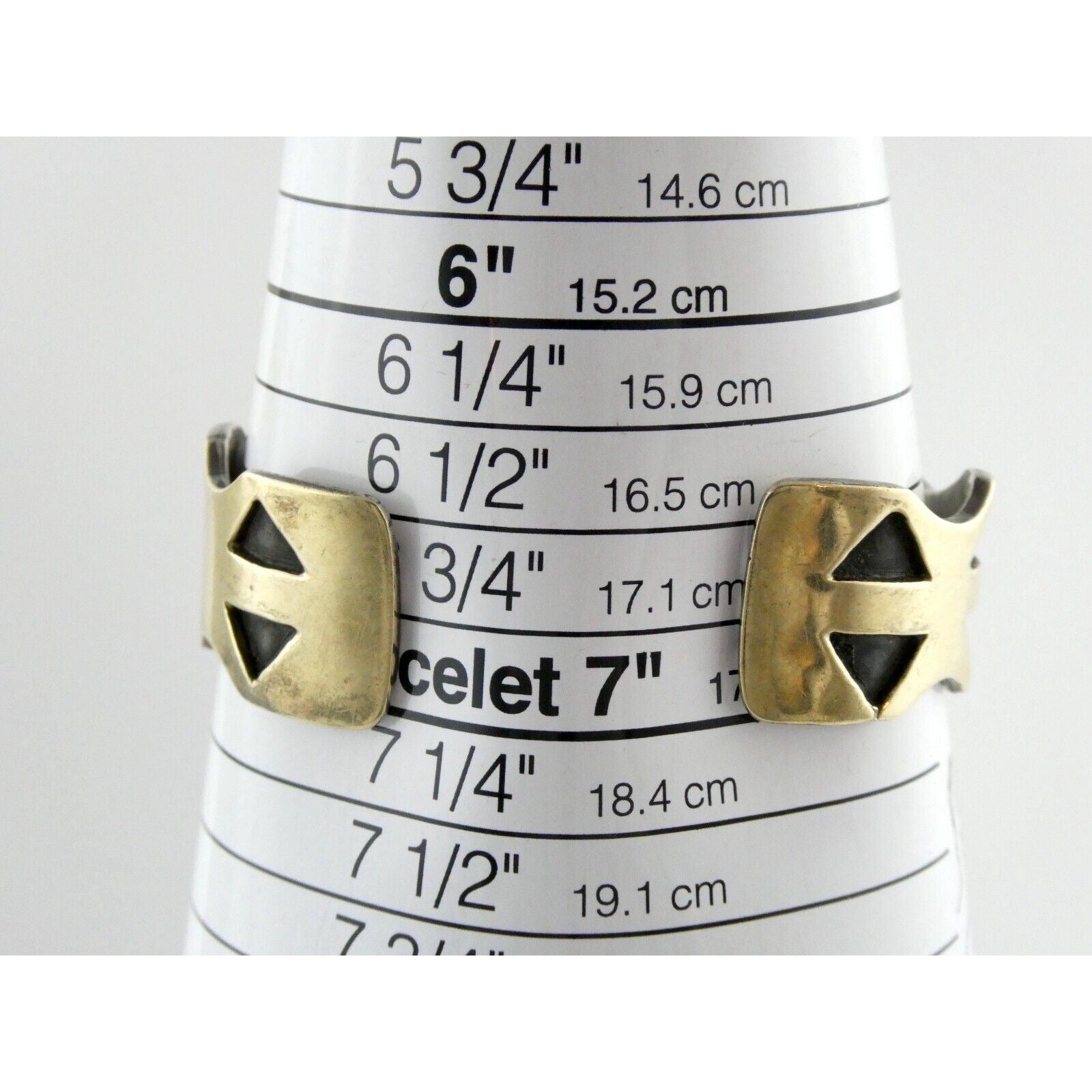 NA Southwestern 14k Yellow Gold on Sterling Silver Pictograph Mark Cuff Bracelet