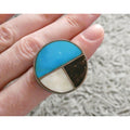 Southwestern NA Handmade Sterling Silver Turquoise MOP Shell Inlay Ring Sz 6.75
