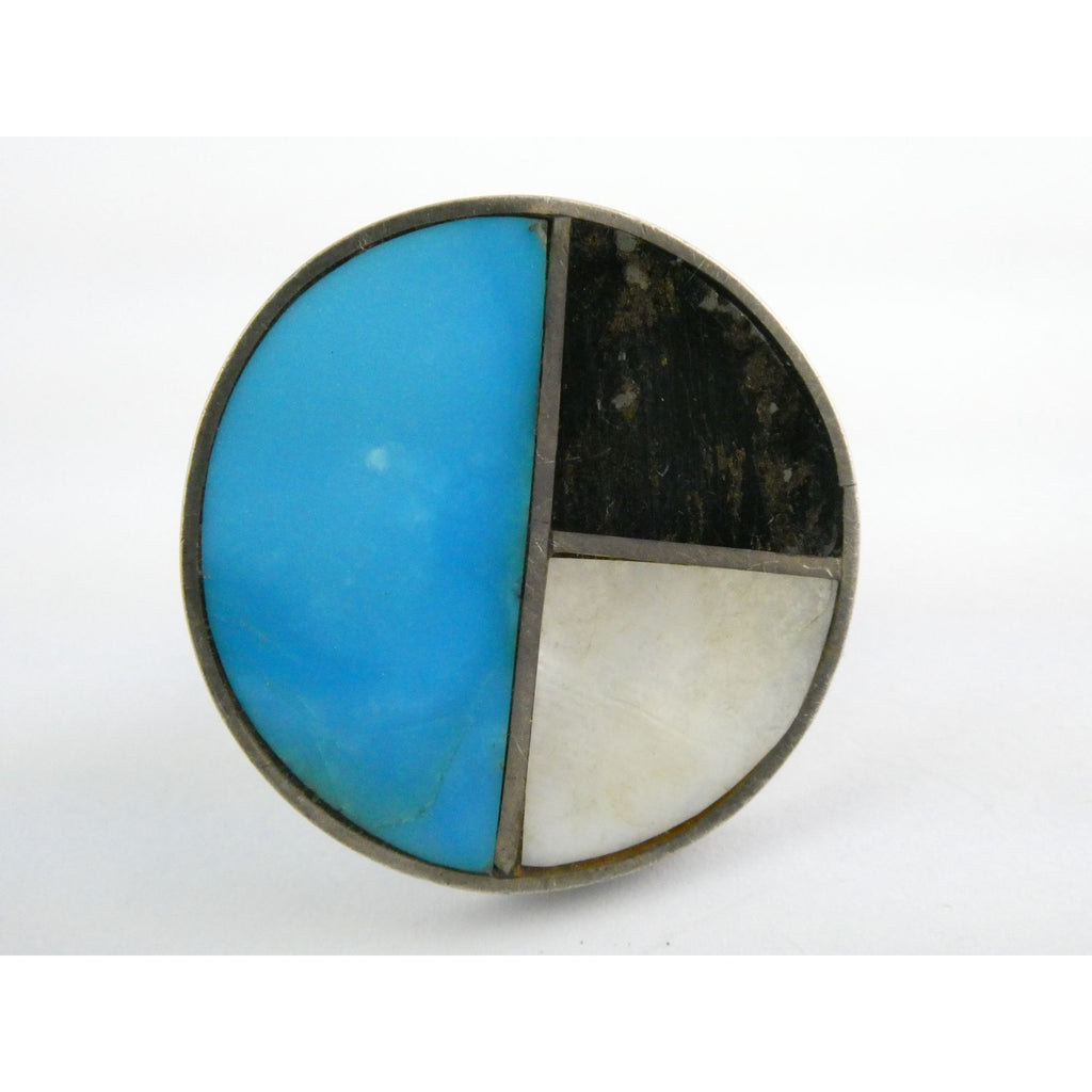 Southwestern NA Handmade Sterling Silver Turquoise MOP Shell Inlay Ring Sz 6.75