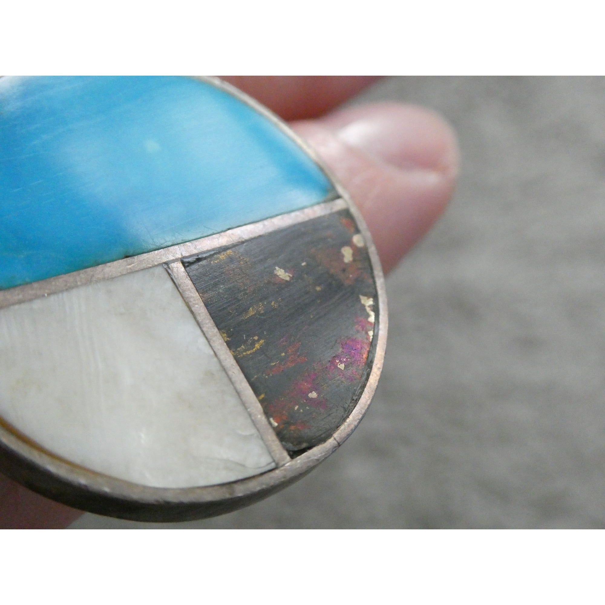 Southwestern NA Handmade Sterling Silver Turquoise MOP Shell Inlay Ring Sz 6.75