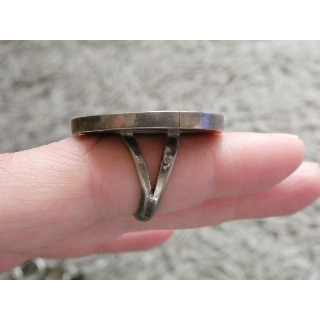 Southwestern NA Handmade Sterling Silver Turquoise MOP Shell Inlay Ring Sz 6.75