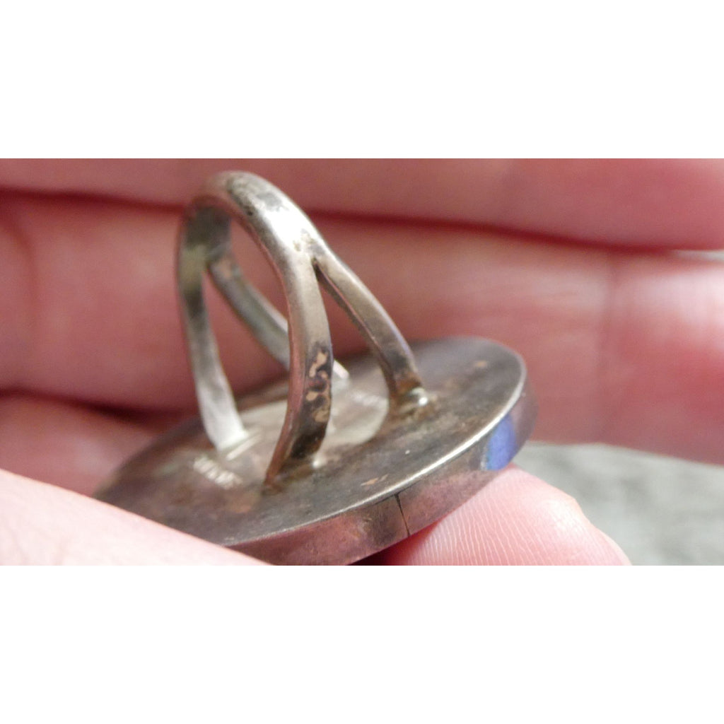Southwestern NA Handmade Sterling Silver Turquoise MOP Shell Inlay Ring Sz 6.75