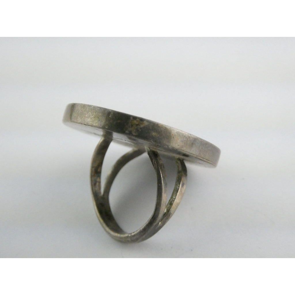 Southwestern NA Handmade Sterling Silver Turquoise MOP Shell Inlay Ring Sz 6.75