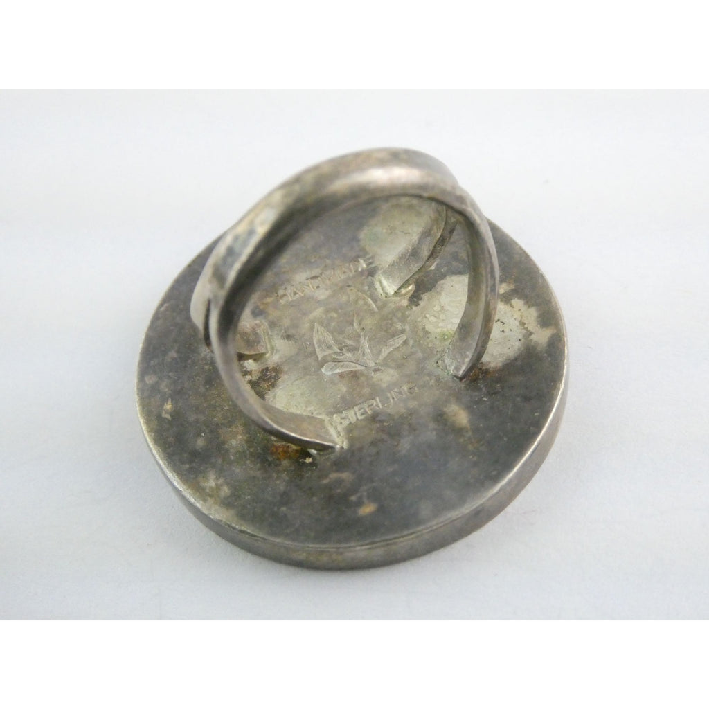 Southwestern NA Handmade Sterling Silver Turquoise MOP Shell Inlay Ring Sz 6.75