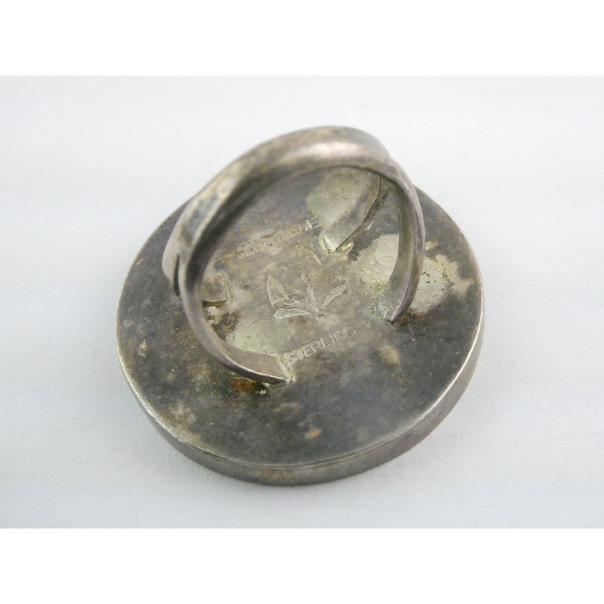 Southwestern NA Handmade Sterling Silver Turquoise MOP Shell Inlay Ring Sz 6.75