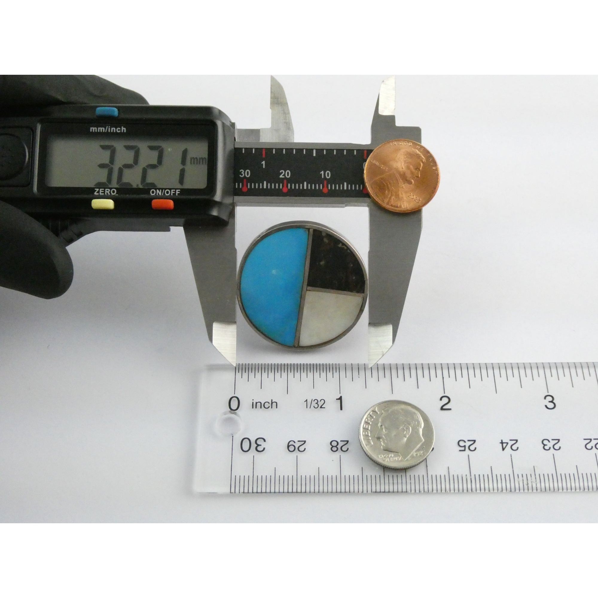 Southwestern NA Handmade Sterling Silver Turquoise MOP Shell Inlay Ring Sz 6.75